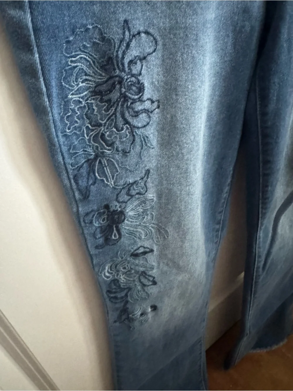 Nicole Miller Blue Embroidered Flare Jeans - Picture 2 of 6